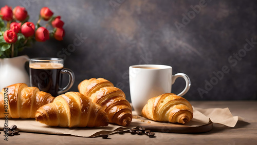 French croissants and coffee copy space, Empty Copy Space, Generative AI
