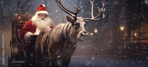 christmas image in winter with santa in his sleigh Generative AI