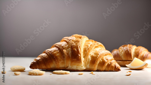  Fresh croissants isolated on white background, Empty Copy Space, Generative AI