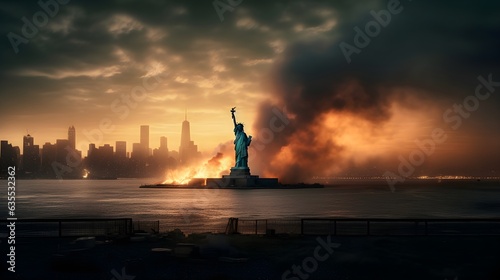 statue of liberty at night on fire generative art photo
