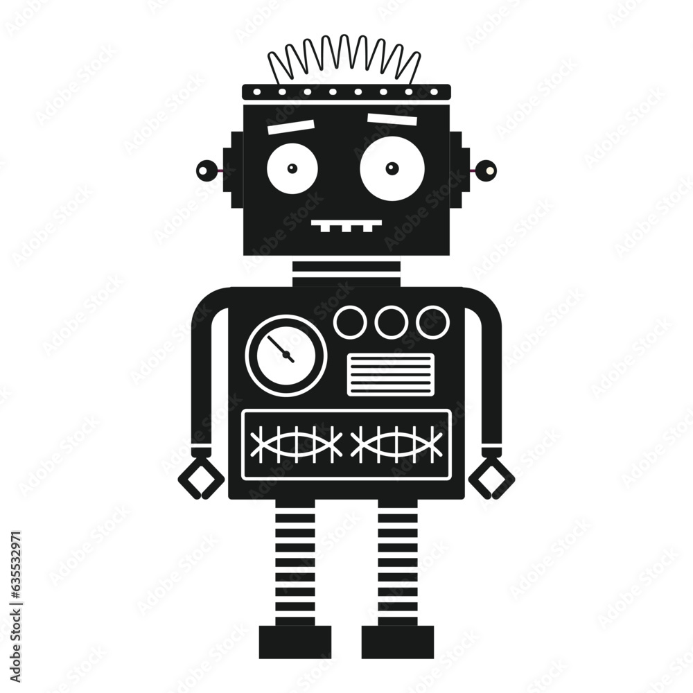 Fototapeta premium Retro Robot Mechanical Toy in Outline Design