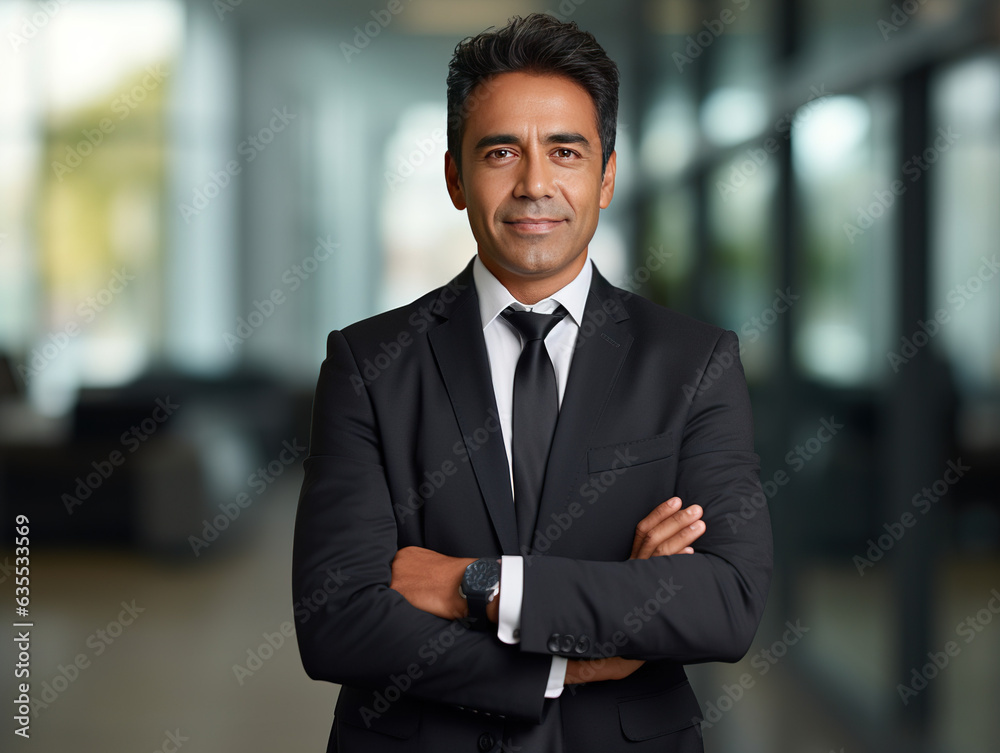 Fototapeta premium Confident Mature Businessman in Modern Office Setting. Created with Generative AI technology