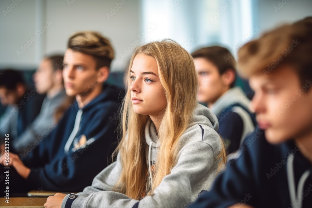 Obraz premium Generative AI - Schoolroom Focus: Teens Engaged in Learning