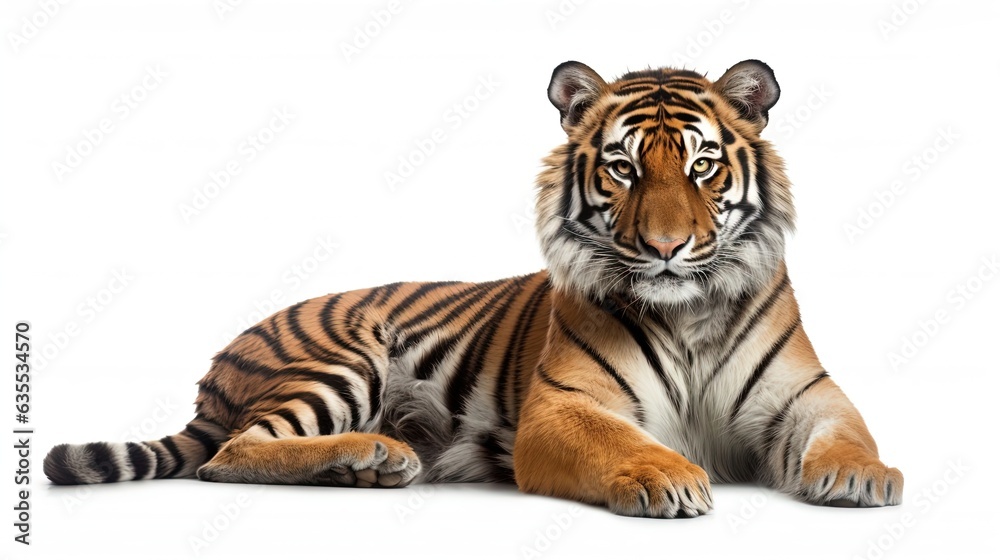 Tiger Laying Down Isolated on White