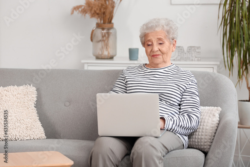 Senior woman using laptop a...