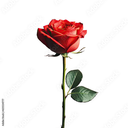 Solitary exquisite red rose on transparent background