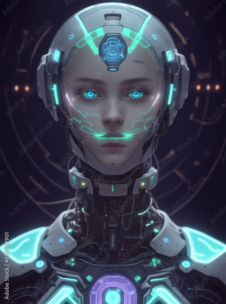 portrait of a cyborg robot with human face portrait of a cyborg robot with human face