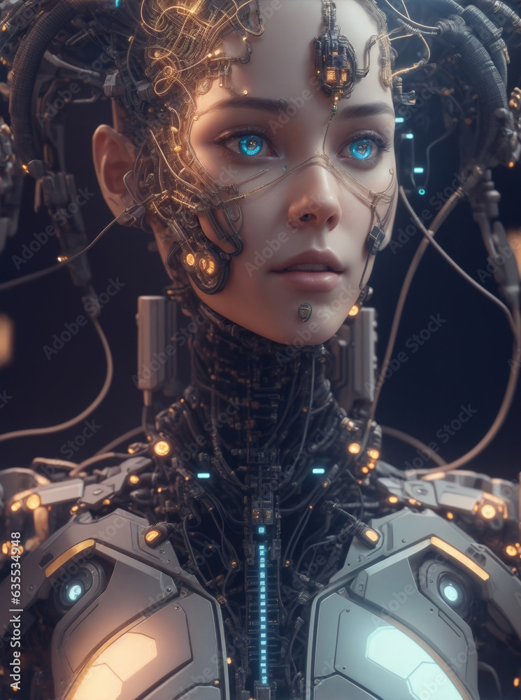 portrait of a cyborg robot with human face