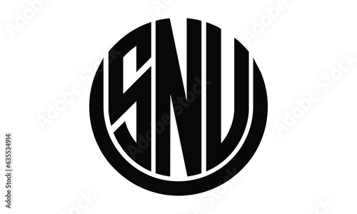 SNU shield in circle logo design vector template. lettermrk, wordmark, monogram symbol on white background.