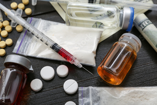 Different drugs, syringe an...