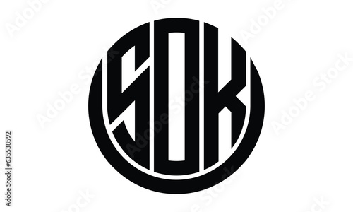 SOK shield in circle logo design vector template. lettermrk, wordmark, monogram symbol on white background.