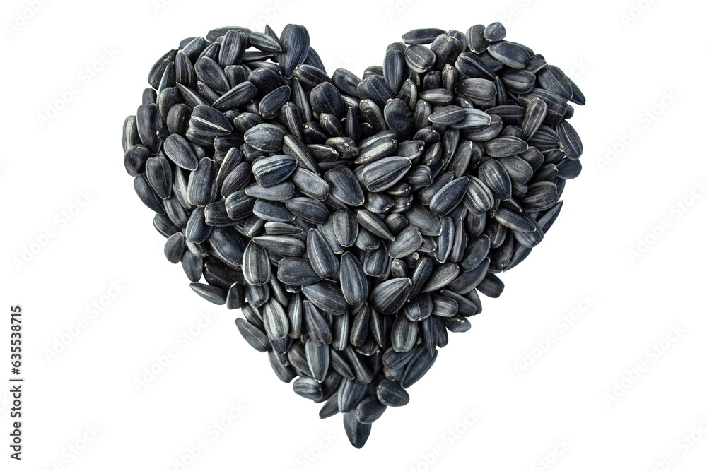 Heart from black sunflower seeds isolated on transparent background. Heart from black sunflower seeds isolated on transparent background.
