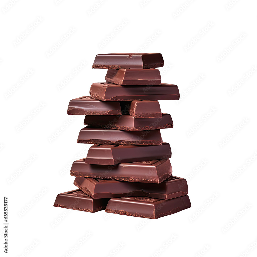 Pile of dark chocolate on transparent background