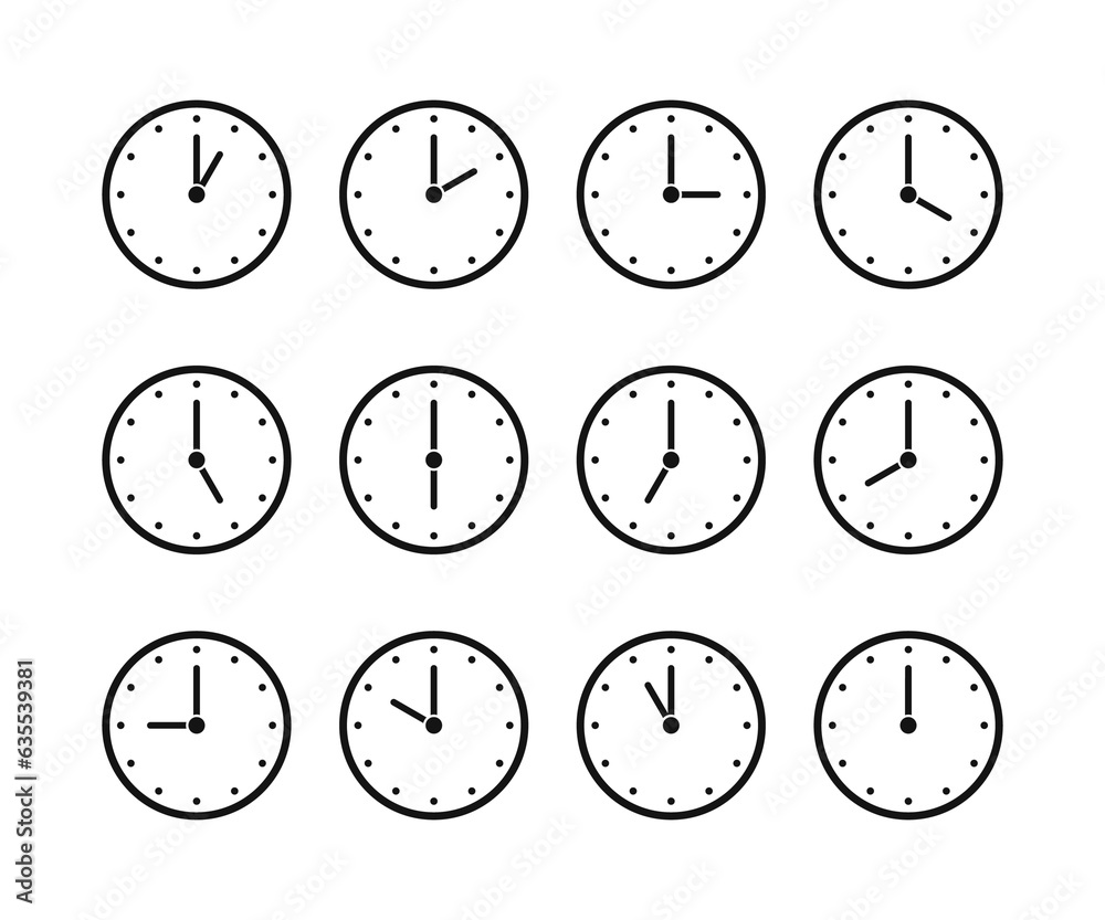 Clock Icons With Different Times. Clock icon vector illustration Clock Icons With Different Times. Clock icon vector illustration