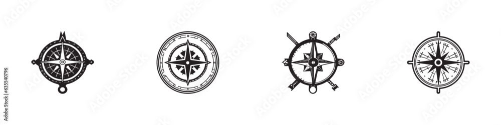 Steampunk compass icon Monochrome icon, white background, minimal design.