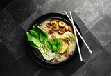 Vegan bok choy and mushrooms noodle soup