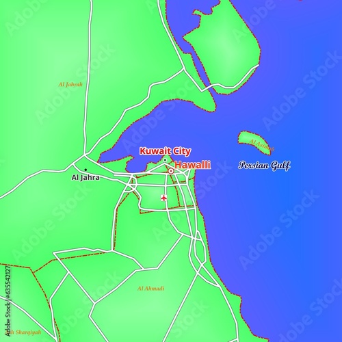  Illustrated Map of Hawalli City in Kuwait in green photo