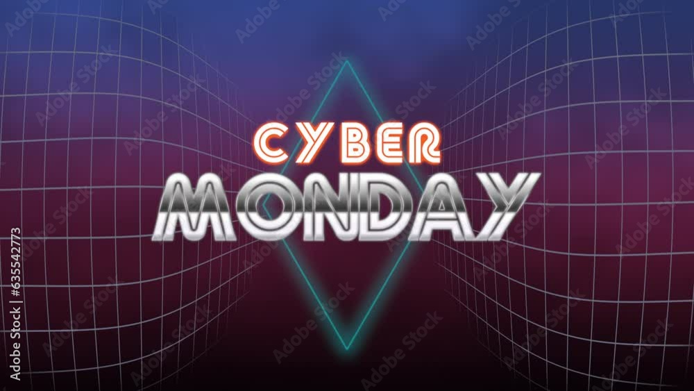 Cyber Monday text with retro diamond and grid in galaxy, motion abstract holidays, retro and business style background Cyber Monday text with retro diamond and grid in galaxy, motion abstract holidays, retro and business style background