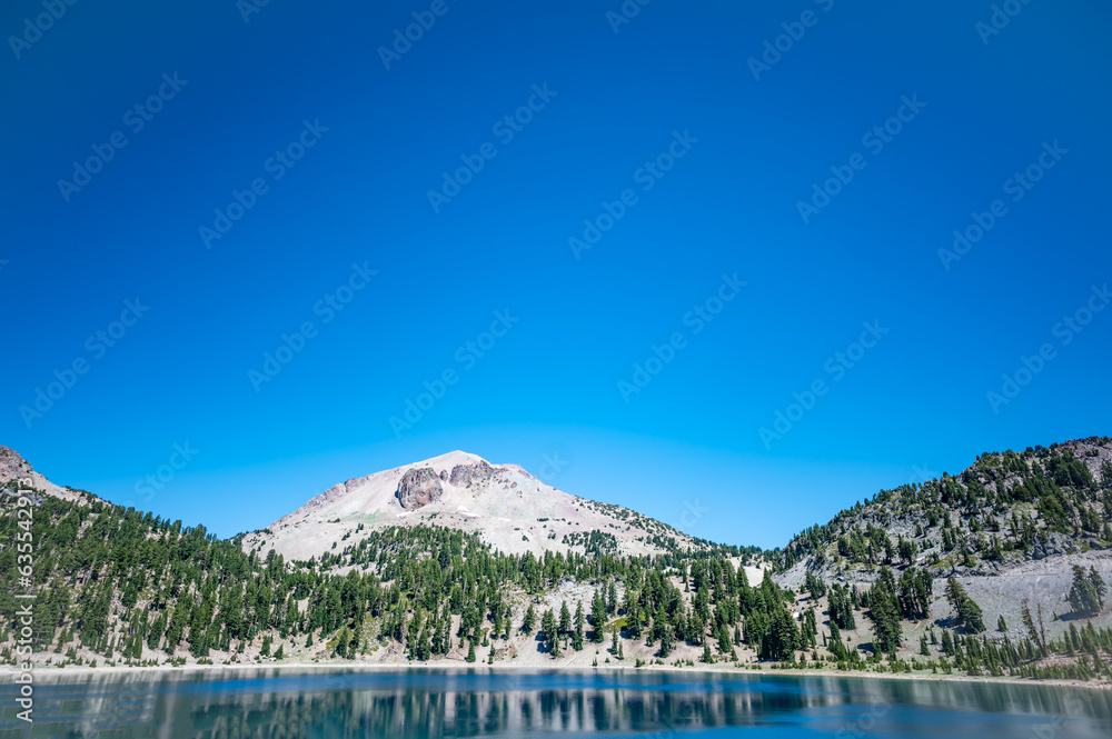 Lake Helen with Mount Lassen in the background and clear skies.