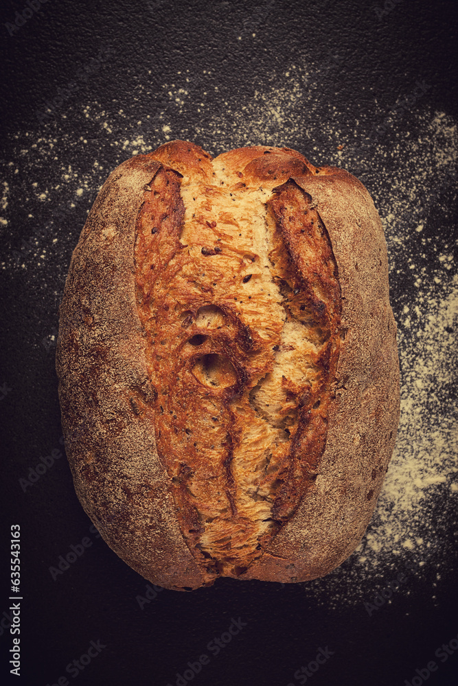 fresh whole grain bread, rye, top view, without people, fresh whole grain bread, rye, top view, without people,