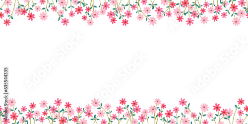 pink flower vector border spring botanical flat vector illustration on transparent background
