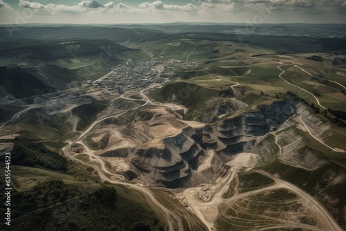 Overhead view of Lützerath village and Garzweiler open-pit mine. Generative AI