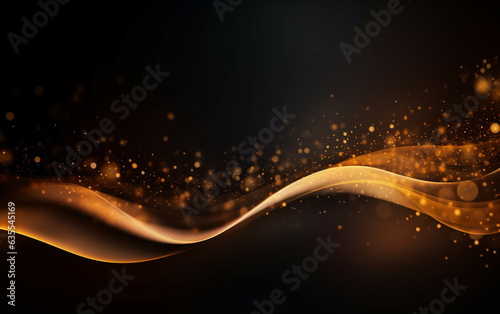 Black and Gold wallpaper background, Abstract background orange particle. Abstract gold color digital particles wave with bokeh
