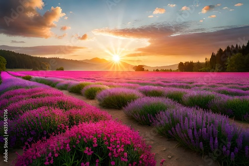 lavender field at sunrise generated by AI tool