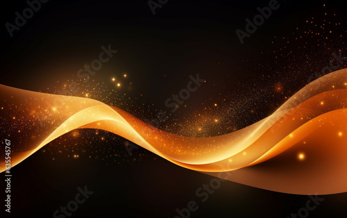 Black and Gold wallpaper background, Abstract background orange particle. Abstract gold color digital particles wave with bokeh