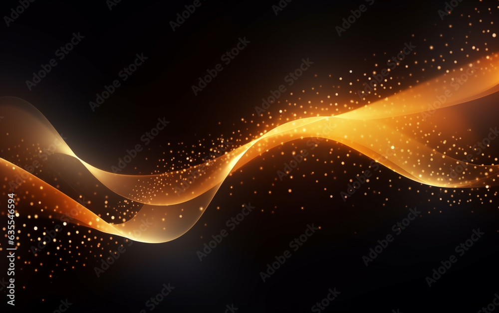 Black and Gold wallpaper background, Abstract background orange particle. Abstract gold color digital particles wave with bokeh