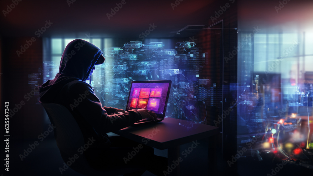 Fototapeta premium hacker a man person working on a laptop cyber security