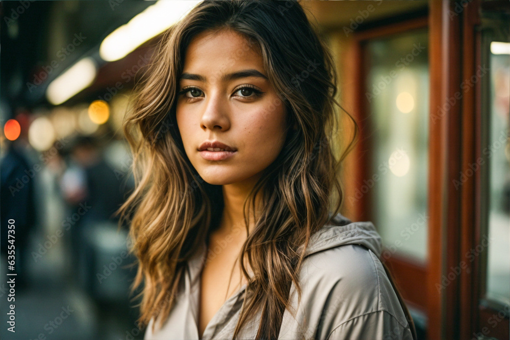 Fototapeta premium Radiant Harmony: Cinematic Capture of an Asian-European Half-Caste Vision