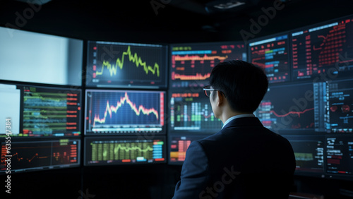 asian businessman executives finance analysis stock trading monitoring progress