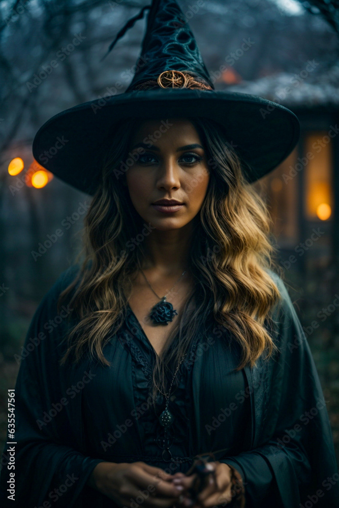 Enigmatic Blonde Witch Embracing the Halloween Spirit Enigmatic Blonde Witch Embracing the Halloween Spirit