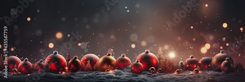 Christmas Baubles And Blurred Shiny Lights banner with text space  © PinkiePie