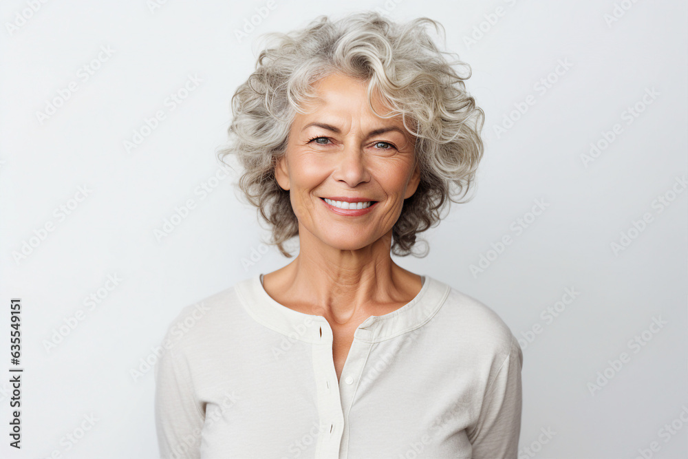 Generative AI portrait of senior charming female model smiling overjoyed and satisfied Generative AI portrait of senior charming female model smiling overjoyed and satisfied