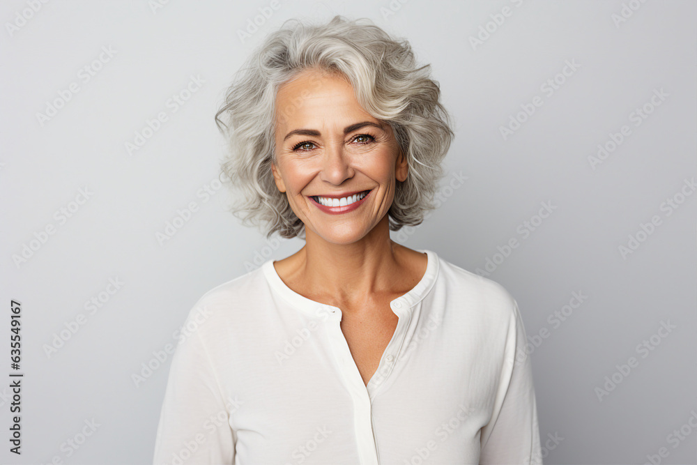 Generative AI portrait of senior charming female model smiling overjoyed and satisfied Generative AI portrait of senior charming female model smiling overjoyed and satisfied