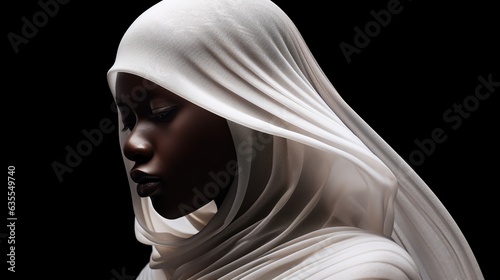 Beautiful young woman in headscarf. Gorgeous girl with white color scarf. Fashion style. Illustration for banner, poster, cover, flyer, brochure or presentation.