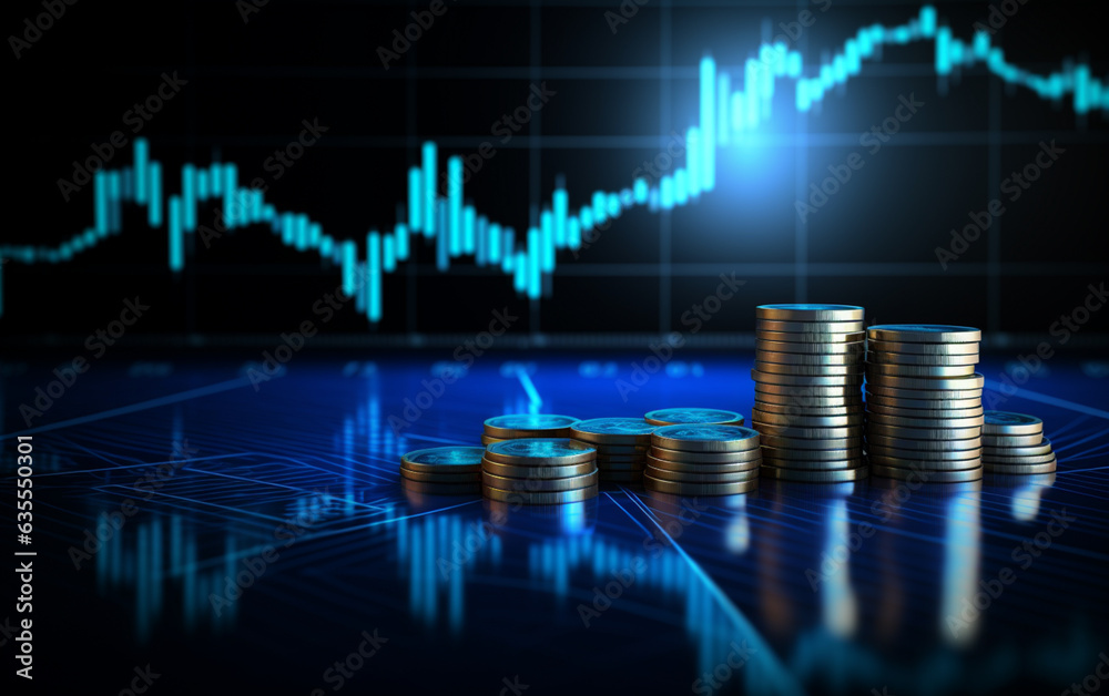 blue money business graph finance chart diagram on economy 3d coin background blue money business graph finance chart diagram on economy 3d coin background