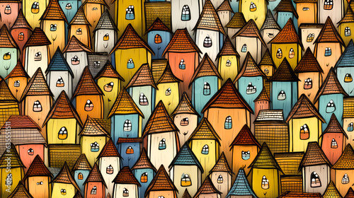 Fototapeta Naklejka Na Ścianę i Meble -  Illustration of colorful houses. House painting in oil and acrylic. Post-processed generative AI