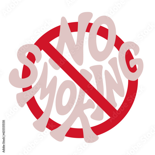 No smoking lettering forbidden red stop on white background