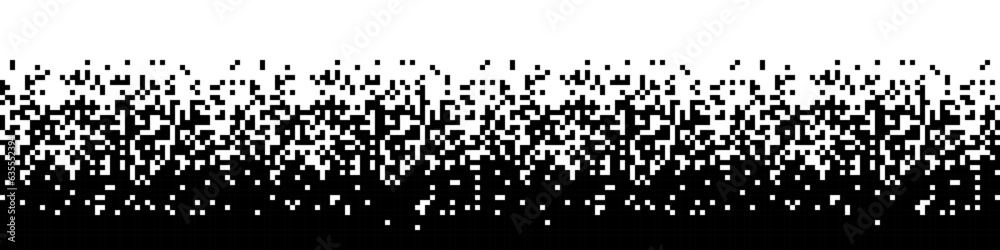 Pixel pattern. Vector seamless background. Abstrac glitch texture design. Retro geometric illustration. Game wallpaper. Simple repeat. Gradient from black to white. Falling Pixels