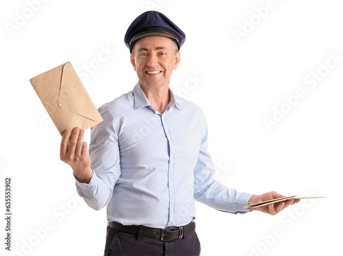 Mature postman with letters...