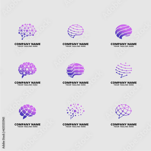 set of brain tech logo illustration