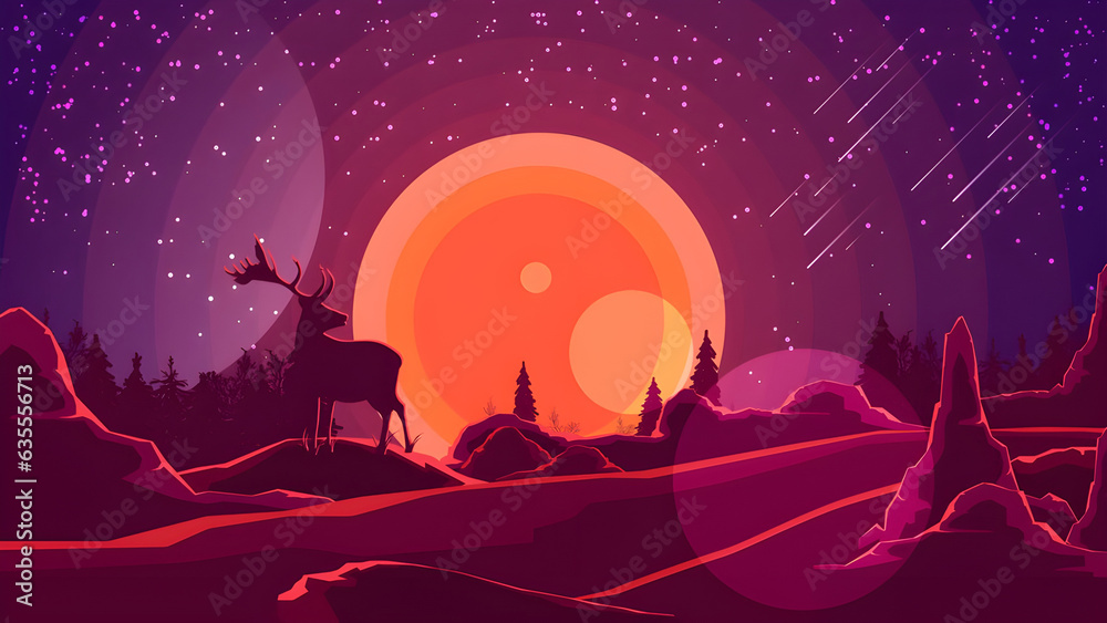 illustration of  landscape with sunset mountains  moon wallpaper 4k background