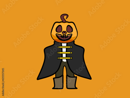 Ghost Knight vector, the Headless Horseman from lore, and a head pumpkin carved for Halloween, isolated on background.