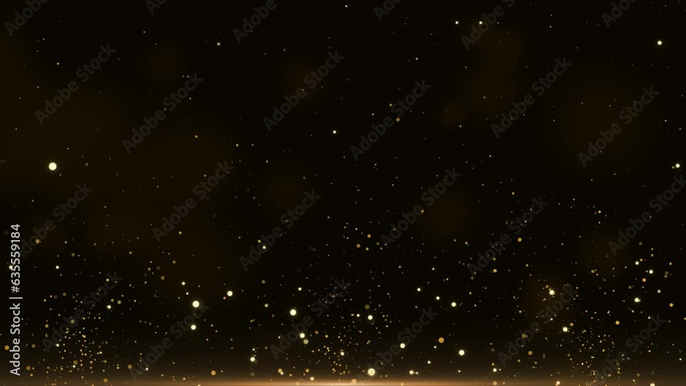 Stage light golden glitter lights particle Elegant golden glowing lighting effect sparkle background. Luxury Design. Magic Fantasy Cinematic. Space Stars Universe Effect Background. Wave Lines 4K 3D