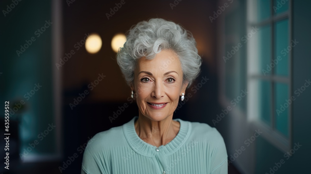 Smiling confident stylish mature middle aged woman created with Generative AI technology Smiling confident stylish mature middle aged woman created with Generative AI technology