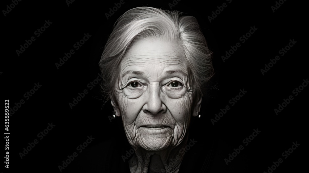 Grandma old lonely woman. Closeup portrait of an elderly woman created with Generative AI technology