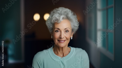 Smiling confident stylish mature middle aged woman created with Generative AI technology